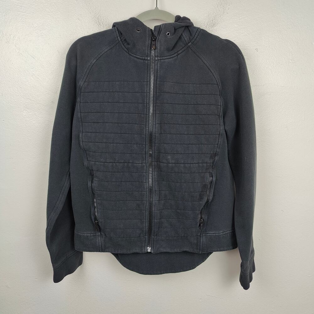 Lululemon Fleece Be True Hoodie Womens 8 Black‎ Cotton Full Zip Sweatshirt FLAWS